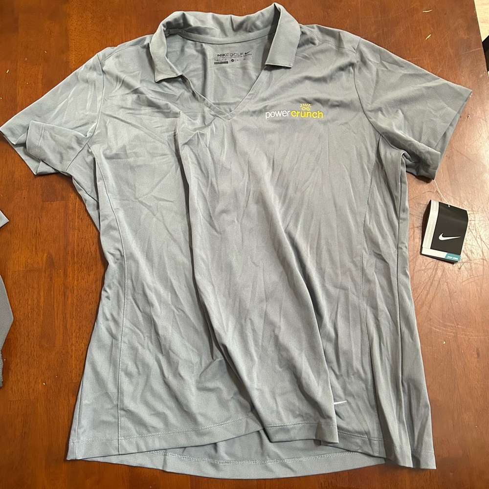New Nike Women's light grey Dri-FIT Short Sleeve Polo golf shirt xl power crunch